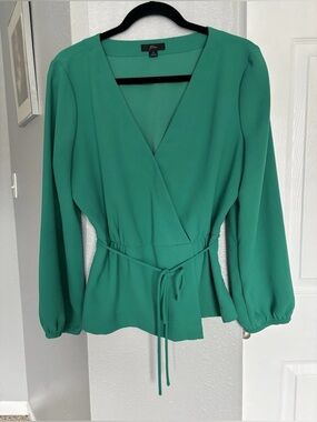J. Crew Emerald Green Wrap Blouse with Tie Waist Size 14